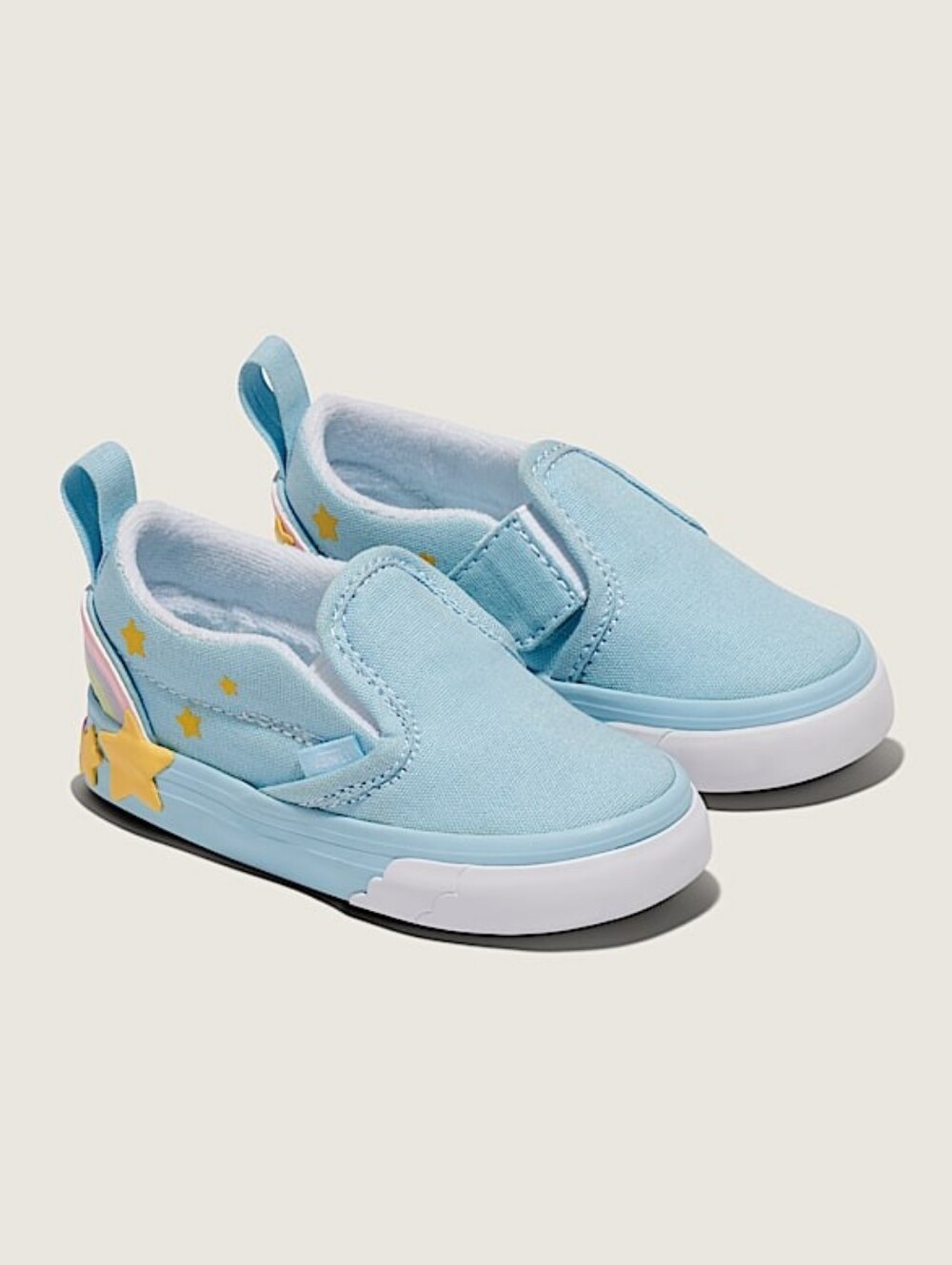 NWT 8.5T Toddler Vans Classic Slip-on V Star Sneakers Blue Canvas Rainbow 🌈